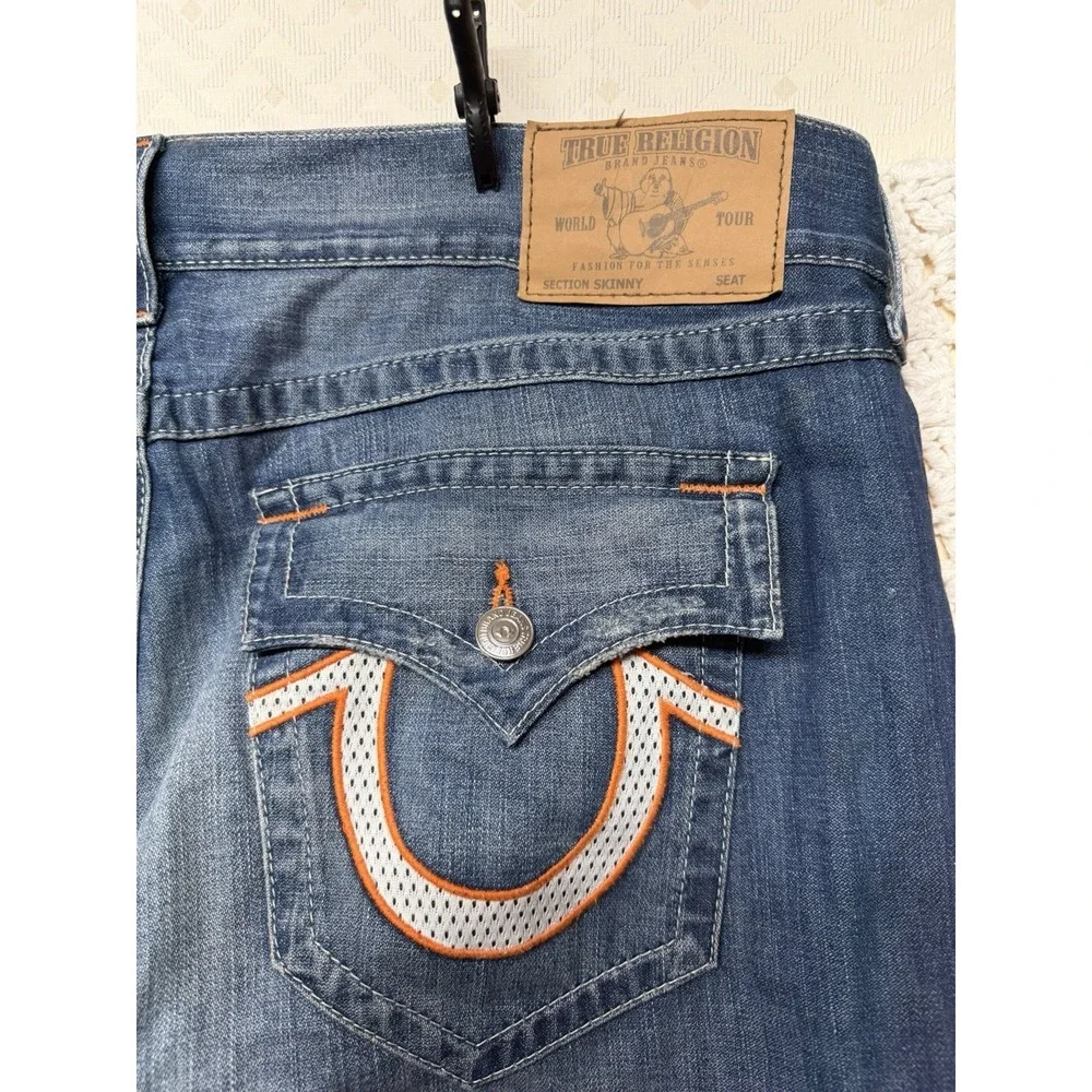 True Religion‎ Jeans Mens Tag 40 Fits W42 L33 Blue Denim Skinny Flap Mesh